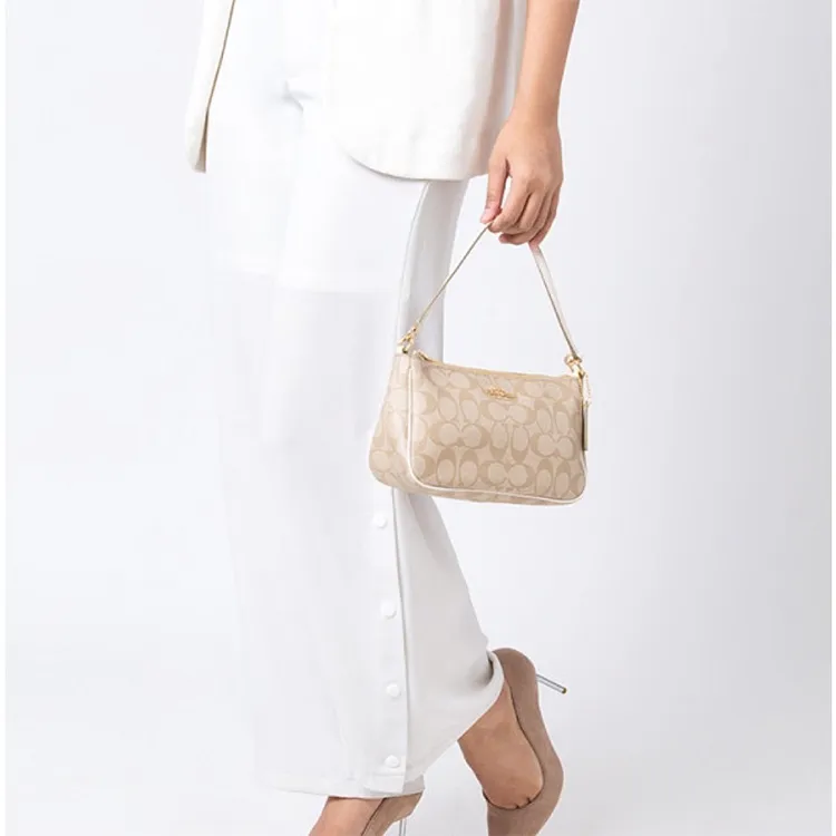 COACH Stanton Signature Coated Canvas Mahjong Bag Shoulder Bag Portable Crossbody Bag Women's Light Khaki White-5