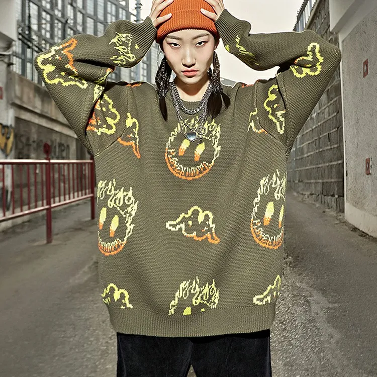 Loose Fit Sweater Unisex Pea Army Green-5