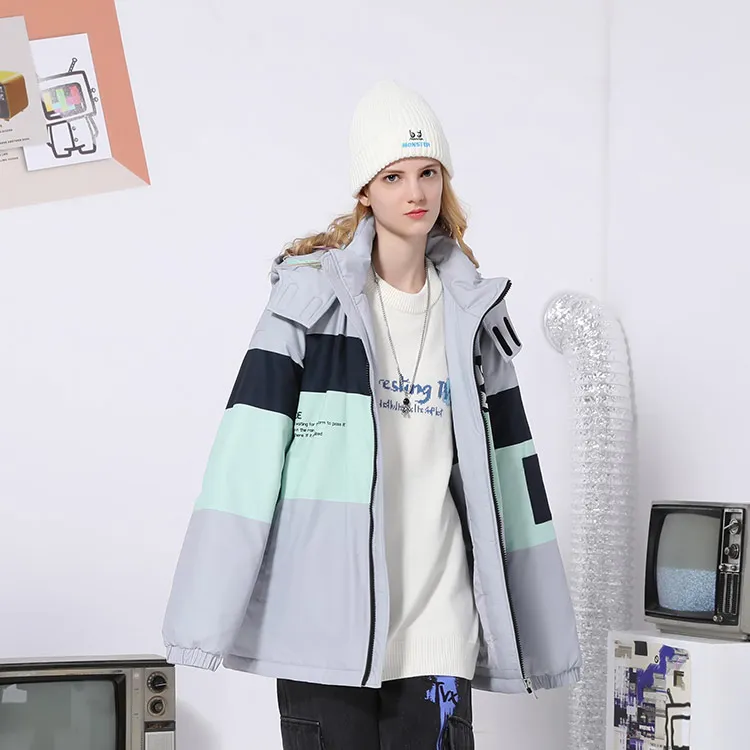 TVX Letter Colorblock Detachable Hood Loose Fit Puffer Jacket Unisex-10