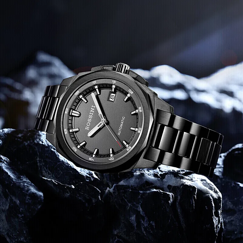 ROSSINI Medallion Collection Automatic Mechanical Movement Stainless Steel Watchband Watch Men's Watches Black Dial-4
