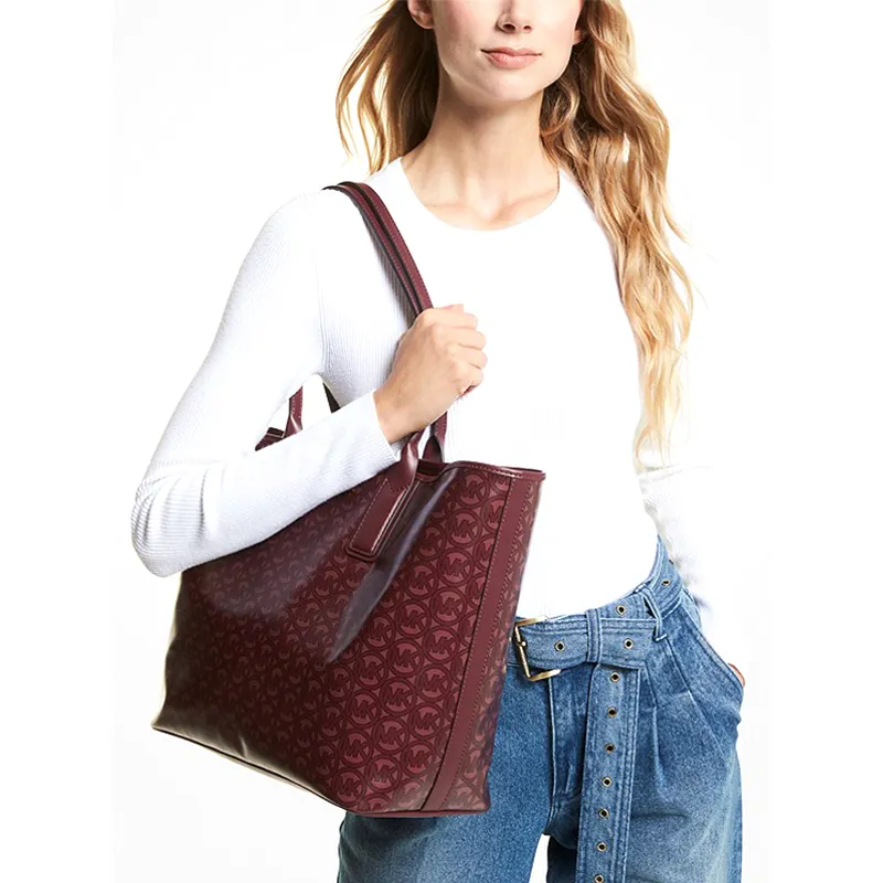 MICHAEL KORS Jodie Canvas Tote Bag Shopping Bag Handbag Shoulder Bag Women's Berry Red-4
