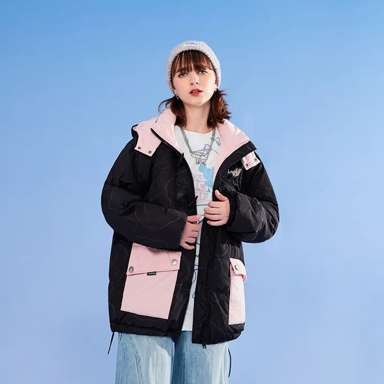LAMLICKA Cartoon Hooded Loose Fit Puffer Jacket Unisex Black-4