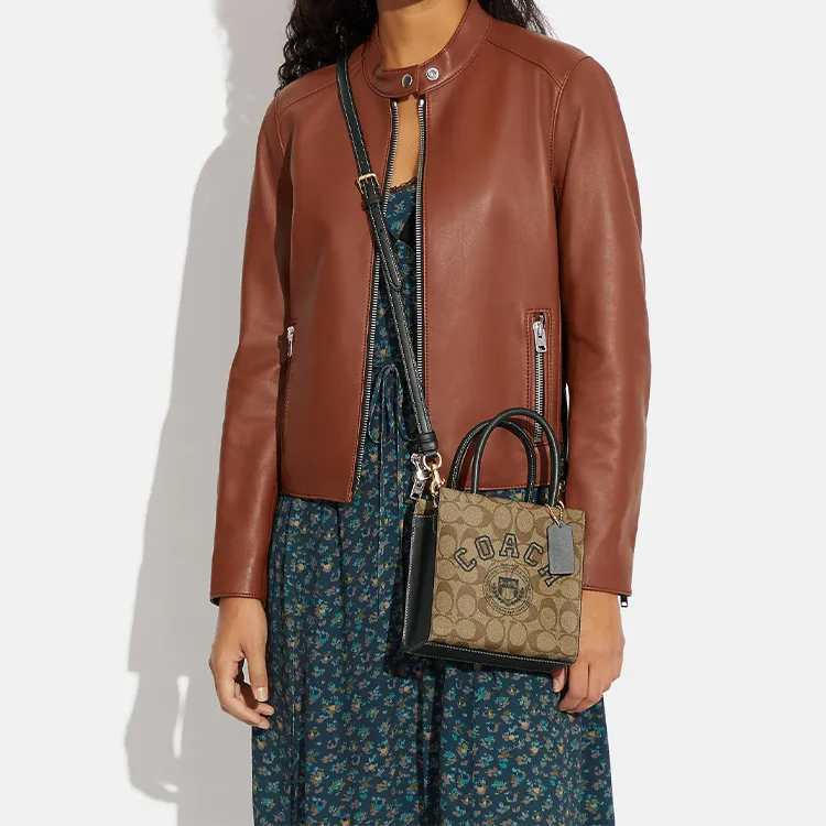 COACH Cally Coated Canvas With Leather Handbag Shoulder Bag Crossbody Bag Mini Women's Khaki-3