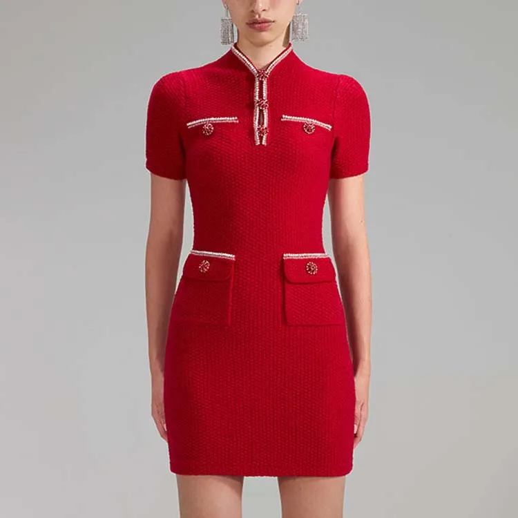 Self portrait SS23 Short Sleeved Dress Women's Red-1
