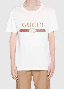 Gucci Logo Washed Print T-shirt White - POIZON