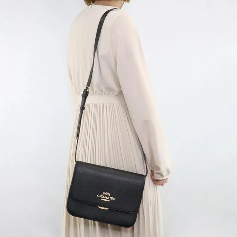 COACH Brynn Leather Shoulder Bag, Crossbody Bag Medium Size Women's Black-4