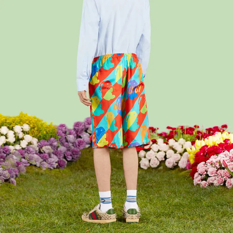 GUCCI Rabit Printed Silk Twill Shorts-4