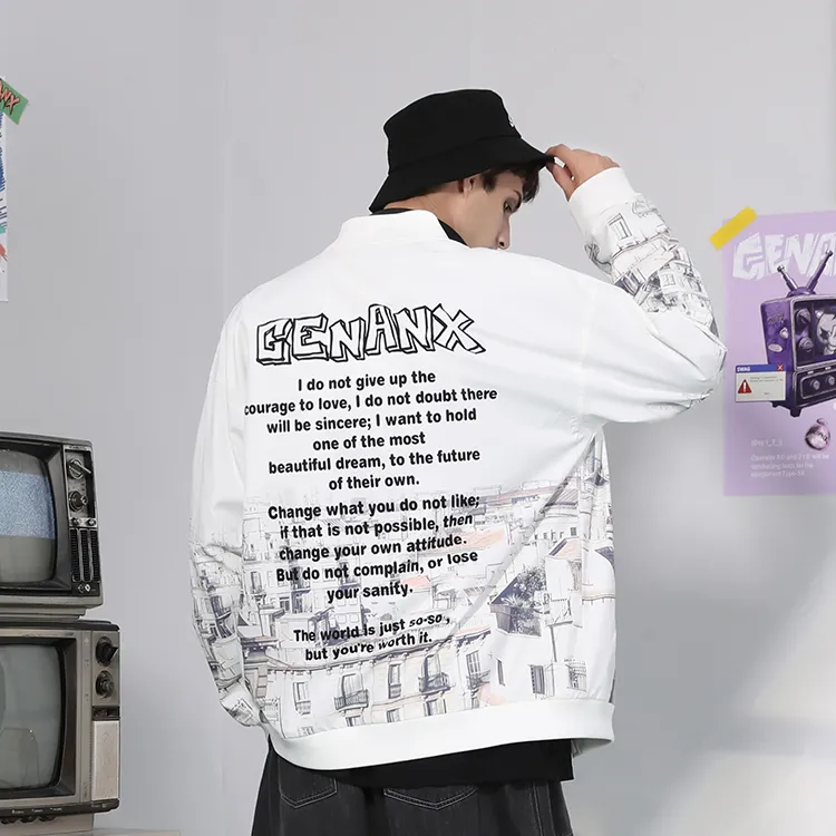 GENANX Baseball Jacket Unisex White-4