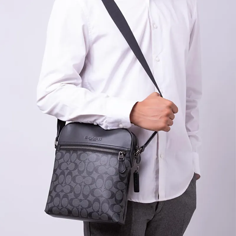 COACH Houston PVC Shoulder Bag, Crossbody Bag Trumpets Men's Black-5