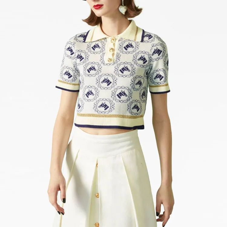 GUCCI Equestrian jacquard Polo Top-2