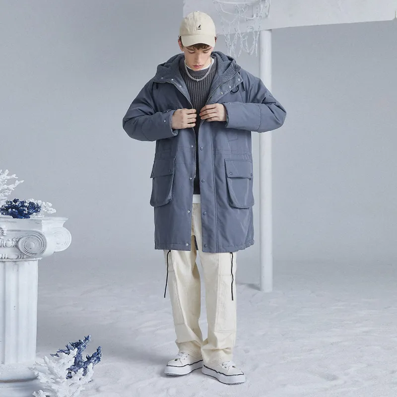 Lilbetter Solid Color Hooded Loose Fit Thickened Long Puffer Jacket Men's-4