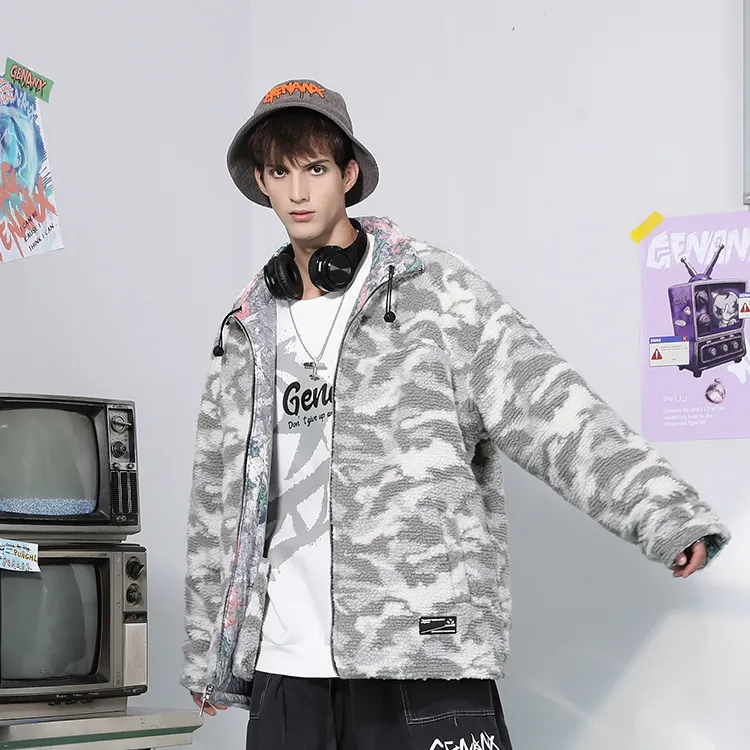 GENANX Letter Stand Collar Loose Fit Puffer Jacket Unisex Gray/Apricot Gray-8