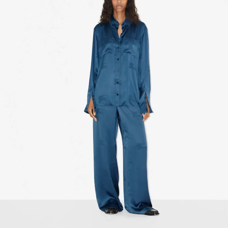 Burberry Logo Jacquard Wide Leg Trousers 'Muted Navy'-1