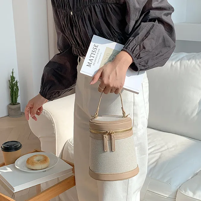 MARKANGARO Canvas Bucket Bag, Shoulder Bag, Crossbody Handbag Medium Size Women's Apricot/Brown/Khaki/Black-3