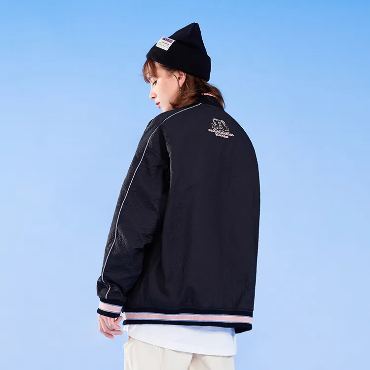 LAMLICKA Letter Baseball Collar Loose Fit Thickened Regular Edition Puffer Jacket Unisex Black-4