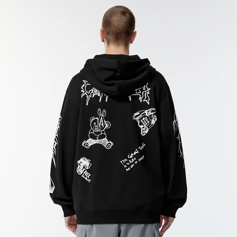 COPPOLELLA Lightning Hooded Loose Fit Cardigan Sweatshirt Unisex Black-2