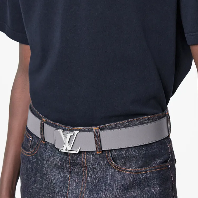 LOUIS VUITTON Cow Leather Leather Belts Men's Black/Gray Width: 4cm-2
