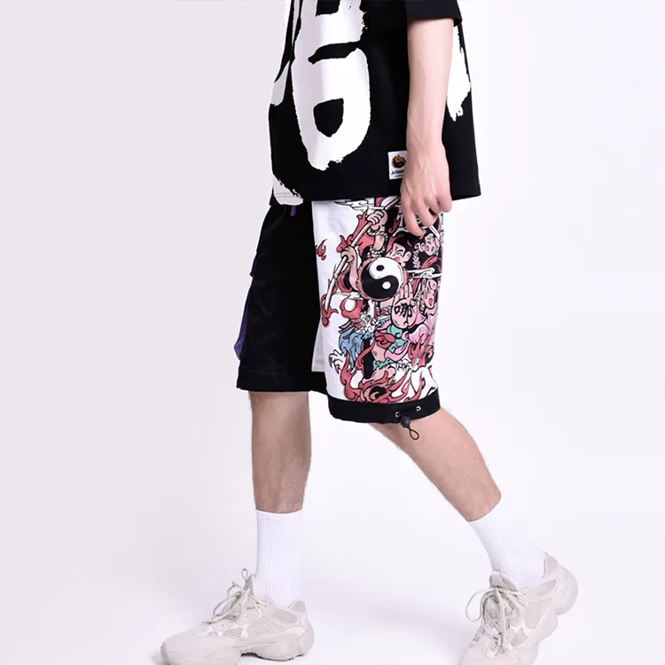 WOOKONG Loose Fit Shorts Men's Black White-2