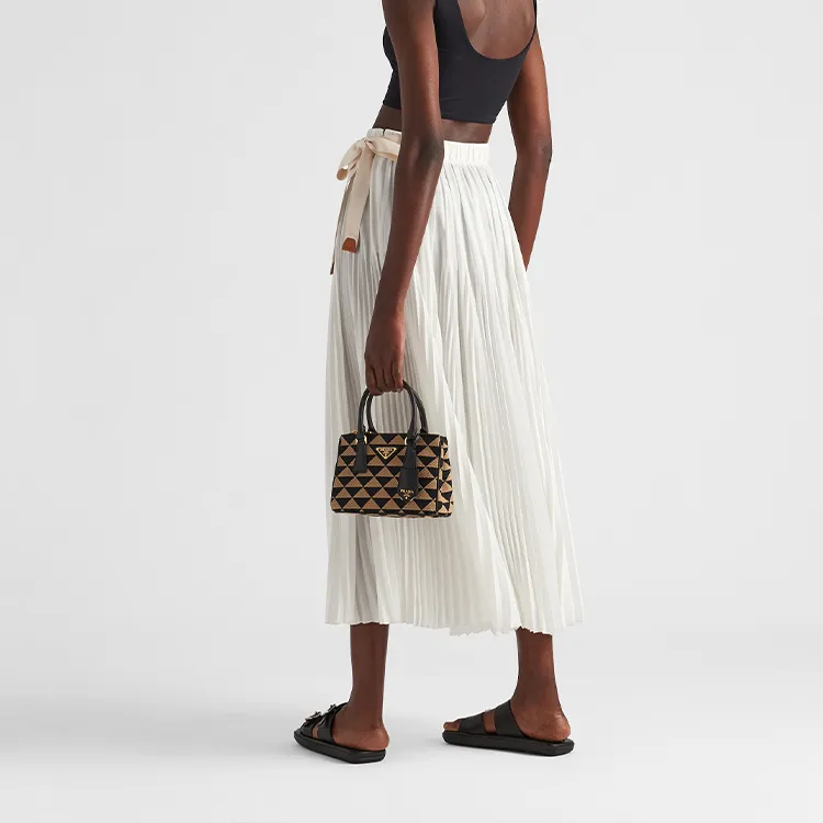 PRADA Galleria Killer Bag Embroidered Fabric With Leather Shoulder Bag Crossbody Bag Handbag Women's Black/Beige Yellow-5