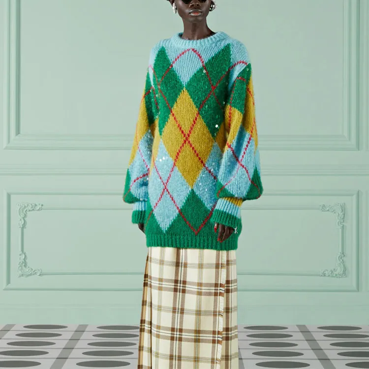 GUCCI Sequinned Argyle Jumper Dress-3