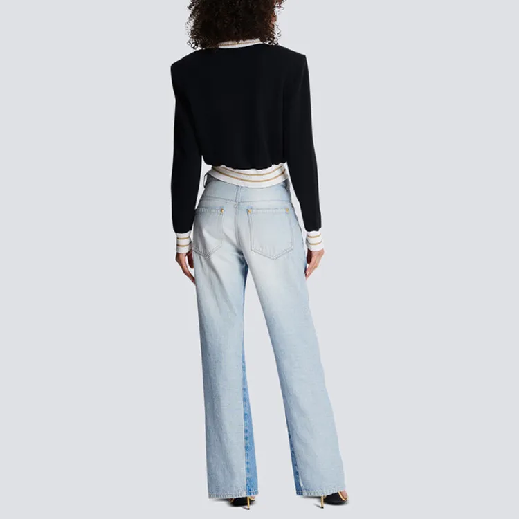 BALMAIN Logo Intarsia Knitted Cropped Jumper 'Black/Natural/Gold'-3