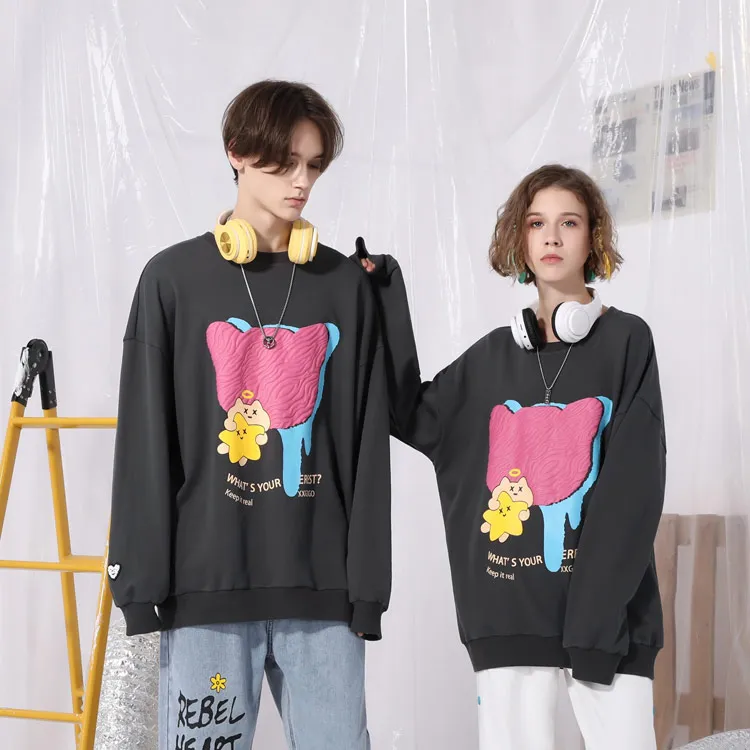 XXGOGO Crew Neck Loose Fit Sweatshirt Unisex Gray-2