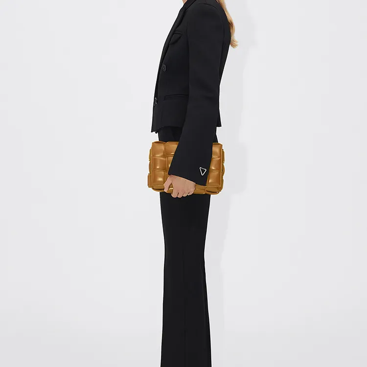 Bottega Veneta Padded Intreccio Cassette Crossbody Bag Caramel-6