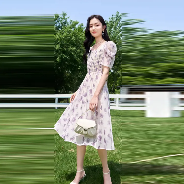 XIANGYING Short Sleeved Dresses Women's Purple-4