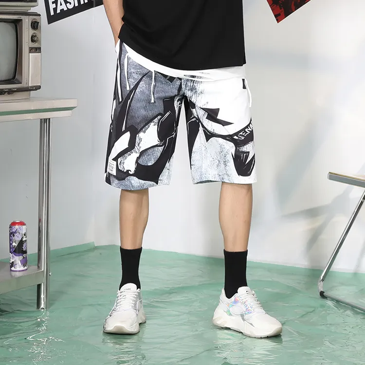 GENANX Casual Shorts Unisex Black Gray Print-4