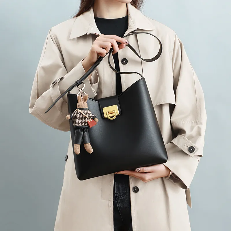 VINEY Cow Leather Bucket Bags Crossbody Bag Shoulder Bag Large Size Women's Caramel-7