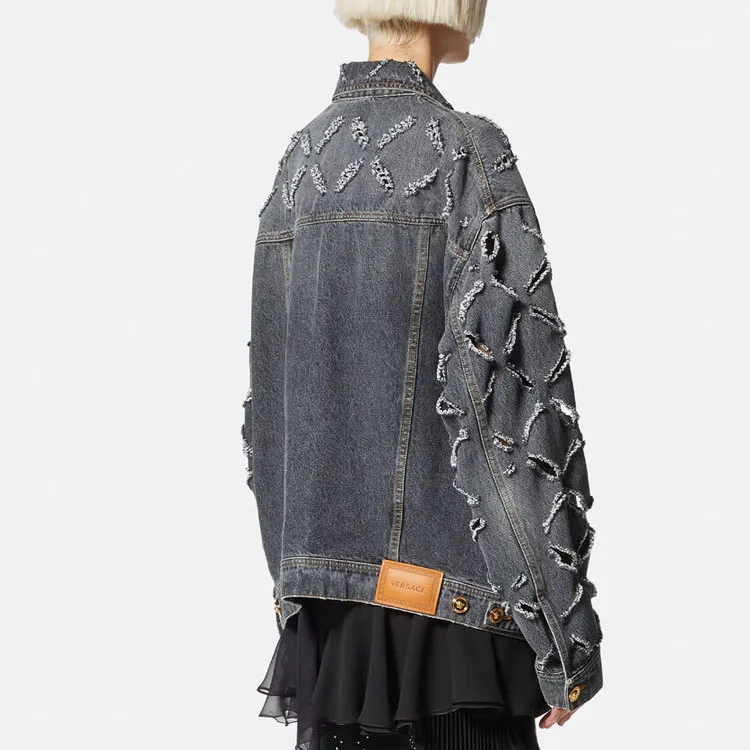 VERSACE Denim Jacket Women's Gray-4