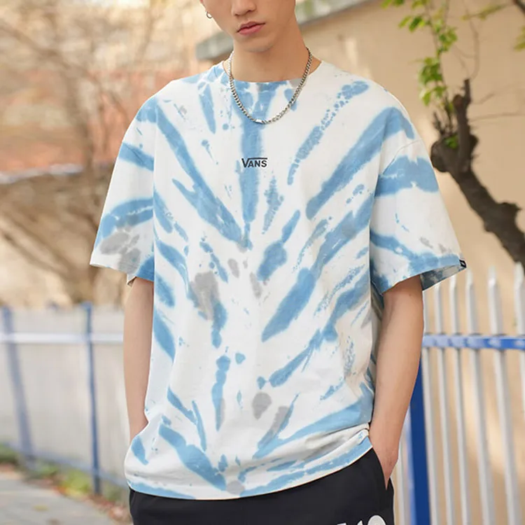 Vans T Shirts Unisex Gray Blue Tie Dye Print-3