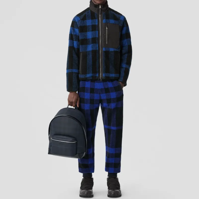 Burberry Leather Patchwork Backpack Large Size Men's Marine Blue-6