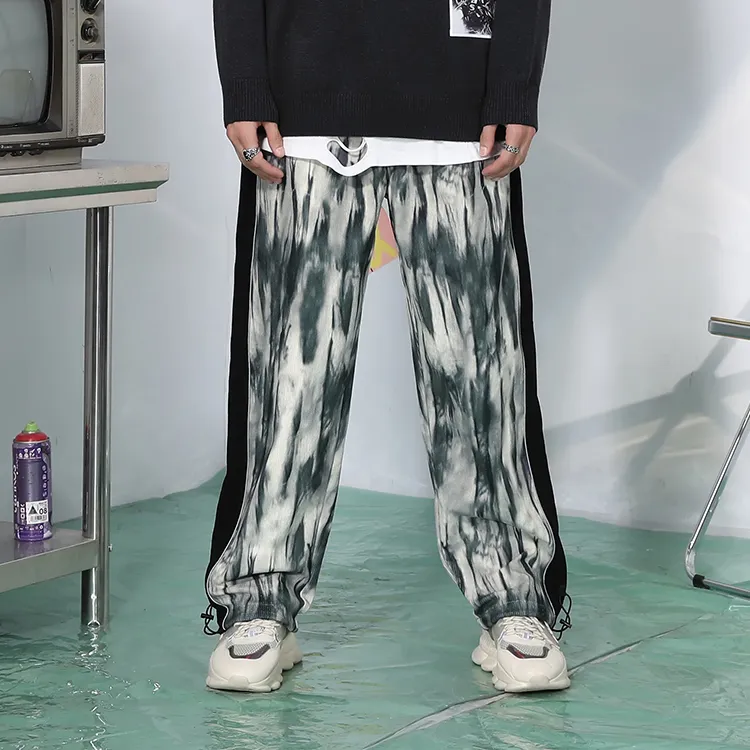 GENANX Ink Tie-dye And Reflective Stripes Side Unisex Knit Sweatpants-2
