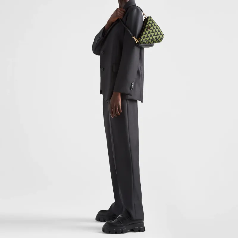 PRADA Triangle Leather With Fabric Triangle Bag Handbag Handbag Mini Women's Black/Ivy Green-6