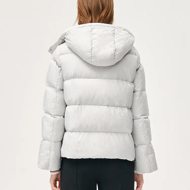 FILA Solid Color Detachable Hood Cropped Down Jacket Women's Bright Silver-4