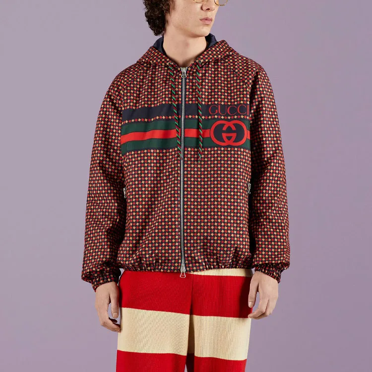 GUCCI Geometric Houndstooth Canvas Jacket-3