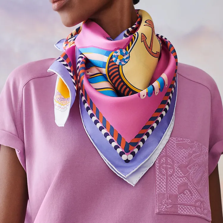 HERMES Silk Scarves Women's Pink/Yellow-4