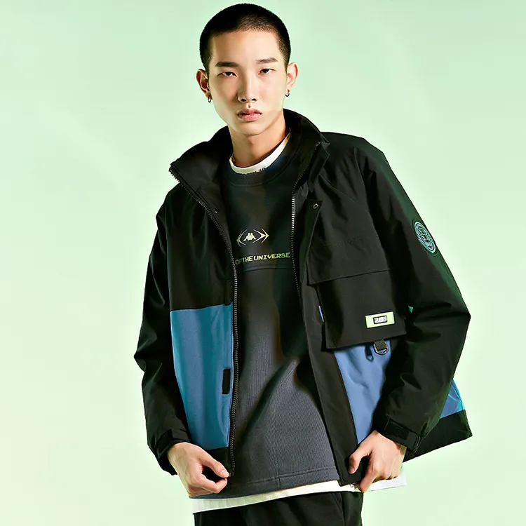 Kappa Letter Colorblock Hooded Puffer Jacket Unisex-4