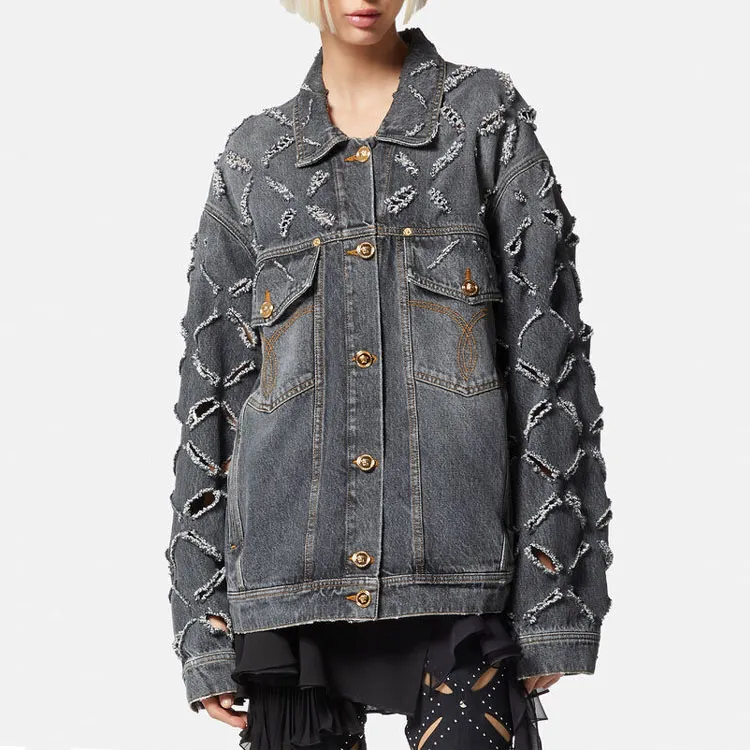 VERSACE Denim Jacket Women's Gray-2