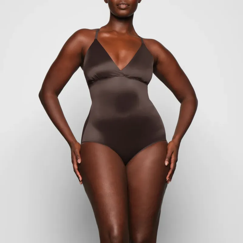 SKIMS BARELY THERE BODYSUIT BRIEF W/SNAPS Bodysuits Women's Familiar Brown ESPRESSO-1