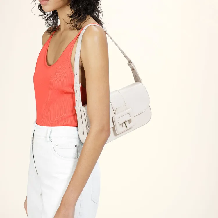 BALLY Goatskin Handbag, Shoulder Bag Women's Bone White-4