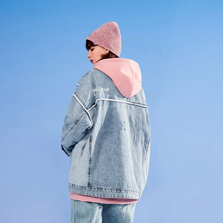 LAMLICKA Loose Fit Denim Jacket Unisex Blue-3