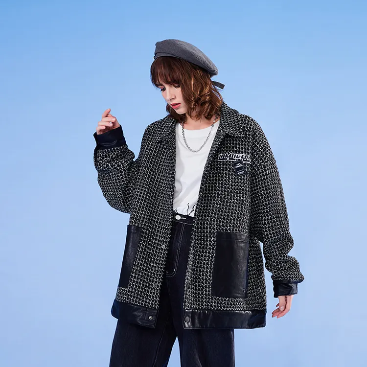 LAMLICKA Solid Color Lapel Loose Fit Long Puffer Jacket Unisex Black-2