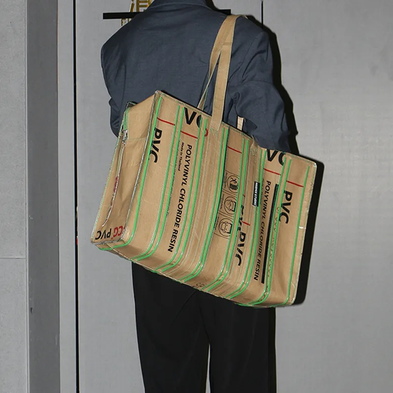 REEMIX STUDIO Tote Bag Shopping Bag Handbag Large Size Unisex Kraft Paper Color-1