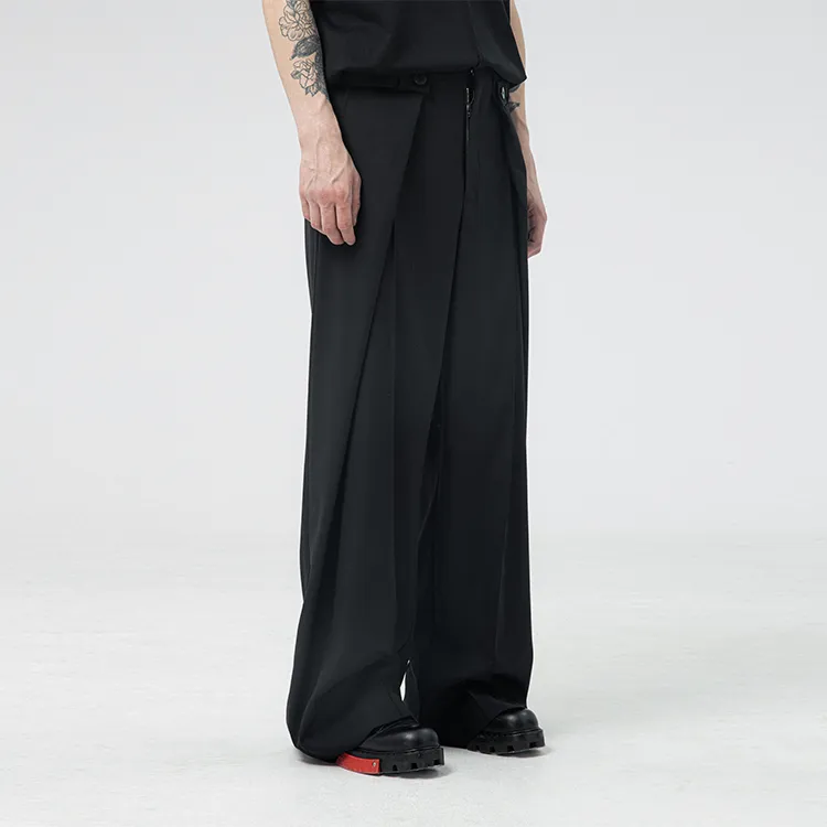 ATTEMPT Wide Leg Casual Pants Unisex Black-4