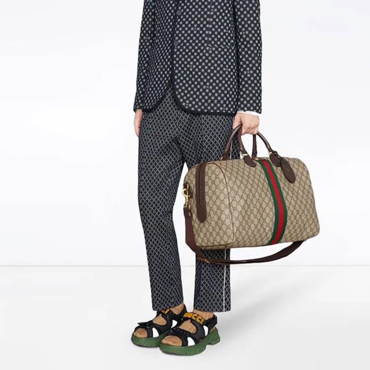 GUCCI Canvas With Leather Shoulder Bag Crossbody Bag Handbag Travel Bag Large Size Men's Brown-8