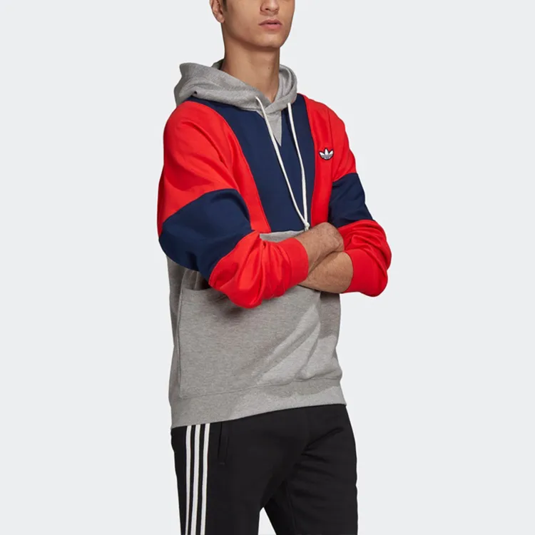 Adidas Originals Hoody Colorblock Sweatshirts Men Gray Red Blue-5