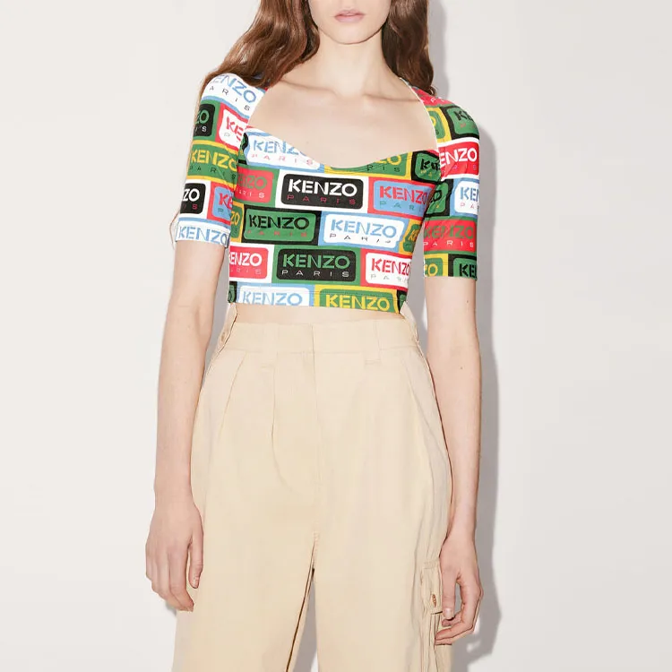 KENZO All Over Logo Printed Crewneck Crop Top-3