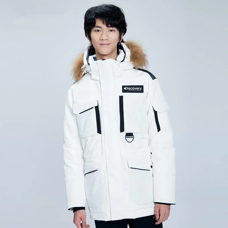 Discovery Expedition Solid Color Letters Detachable Hood Thickened Mid Length Down Jacket Men's-14